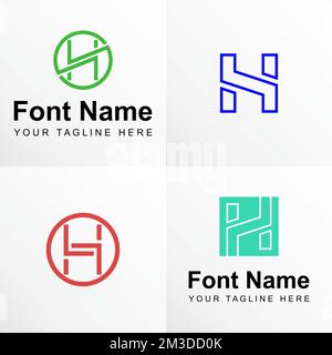 Schriftart H mit 4 Buchstaben in Linie Grafik Symbol Logo Design abstraktes Konzept Vektormaterial. Kann als Symbol im Zusammenhang mit Initialen oder Monogrammen verwendet werden Stock Vektor