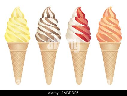 Vector Soft-Serve Ice Cream Illustration Set isoliert auf weißem Hintergrund. Stock Vektor