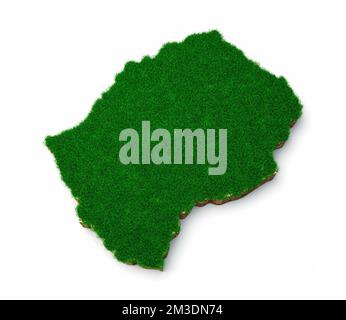 Eine 3D-Darstellung der Lesotho-Karte mit grünem Gras, isoliert auf weißem Hintergrund Stockfoto