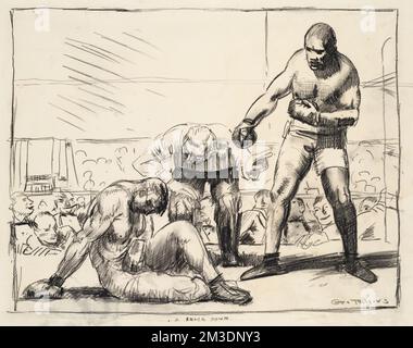 A Knock Down, Boxen, Boxer, Sportzuschauer, Jeffries, James J., 1875-1953, Johnson, Jack, 1878-1946. George Bellows (1882-1925). Ausdrucke und Zeichnungen Stockfoto