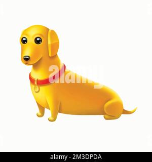 Gelber Hund mit rotem Halsband, isoliert auf weißem Hintergrund. Vektordarstellung eines gelben deutschen Dachs-Hundes. Stock Vektor