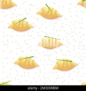 Chinesische Knödel Jiaozi, nahtloses Muster. Asiatische Speisen im Cartoon-Stil Stock Vektor