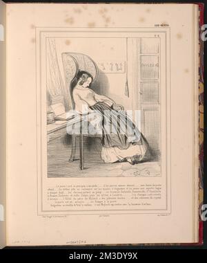 ...Le jeune Lord se précipite à ses pieds...il lui jure un amour éternel...une chaise de poste - Participate...Sir Arthur jette un cachemire sur les épaules d'Augustine et lui passe une superbe Bague - à chaque doigt...les chevaux partent au galop...on les Traverse, Saint-la, Bellevre, Saint-France Et enfin Calais puis bei Ankunft in à Londres...les chevaux son couverts - d'écume...l'Hôtel du père de Mylord a des jalousies dorées...et des colonnes de Crystal (sic) - ...la porte est en acajou...on frappe à la porte. - Augustine se réveille et Tire le Cordon, c'est mylord qui rent Stockfoto