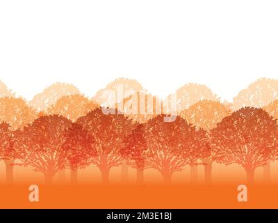 Vektor nahtloser Wald in Herbstfarben mit Textrahmen auf weißem Hintergrund. Horizontal wiederholbar. Stock Vektor