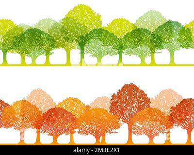 Vektor nahtlose Forstdarstellung in Frühlingsfarben mit isoliertem Textraum auf weißem Hintergrund. Horizontal wiederholbar. Stock Vektor