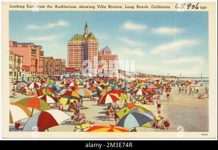 Nach Osten vom Auditorium aus, mit Villa Riviera, Long Beach, Kalifornien, Stränden, Cities & Towns, Tichnor Brothers Collection, Postkarten der Vereinigten Staaten Stockfoto