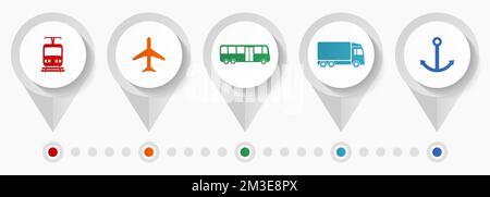 Symbole für Transportvektoren, Reise- und Logistikprodukte Webzeigersammlung, Infografik-Vorlage für Geschäftskonzepte Stock Vektor