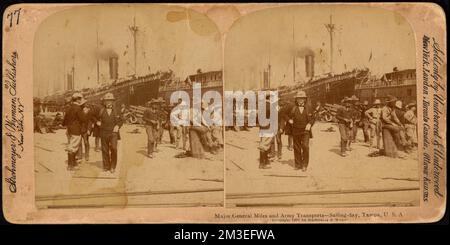 Major General Miles und Armeetransporte - Segeltag, Tampa, USA Militäroffiziere, Truppenbewegungen, Soldaten, Schiffe, Spanisch-Amerikanischer Krieg, 1898, Miles, Nelson Appleton, 1839-1925 Stockfoto