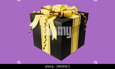 Verschönertes Geschenk zum Black friday Sale im violetten Hintergrund, isoliert - Objekt-3D-Rendering Stockfoto