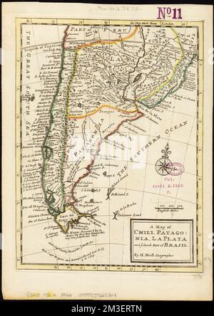 Eine Karte von Chili, Patagonien, La Plata und Ye im Süden von Brasilien, Südamerika, Karten, frühe Werke bis 1800, Patagonien Argentinien und Chile, Karten, frühe Werke bis 1800 Norman B. Leventhal Map Center Collection Stockfoto