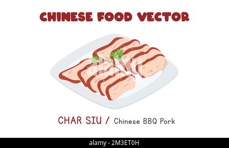 Chinese Char Siu – Chinesisches Barbecue-Schweinefleisch mit Flachvektordesign, Clipart-Cartoon-Stil. Asiatisches Essen. Chinesische Küche. Chinesisches Essen Stock Vektor