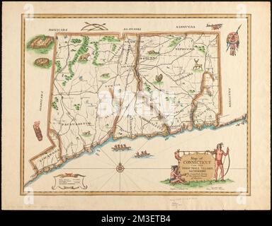 Karte von Connecticut, ca. 1625, Indianerwege, Dörfer, Sachemdoms, Indianer von Nordamerika, Connecticut, Karten, Connecticut, Geschichte, Karten Norman B. Leventhal Kartenzentrum Sammlung Stockfoto