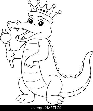 Mardi Gras Crown King Krokodil Isolierte Malerei Stock Vektor
