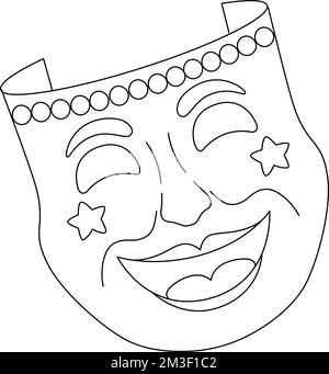 Mardi Gras Comedy Maske Isolierte Malseite Stock Vektor