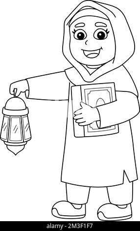 Ramadan Moslem Girl mit Koran, Lantern isoliert Stock Vektor