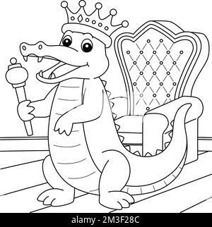 Mardi Gras Crown King Krokodil Malseite Stock Vektor