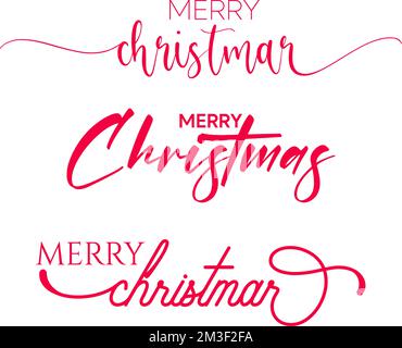 Merry Christmas Schriftzug Handschrift auf weißem und rotem Hintergrund, Merry Christmas Textstile, Merry Christmas 2023 Kalligrafie Stock Vektor