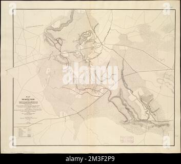 Karte der Schlachtfelder der Wildnis 5.., 6.. Und 7.. Mai 1864 : Darstellung des Einsatzfeldes der Armee des Potomac unter dem Kommando von Generalmajor George G. Meade, Wilderness, Battle of the, Virginia, 1864, Karten, Virginia, Geschichte, Bürgerkrieg, 1861-1865, Karten Norman B. Leventhal Kartenzentrum Sammlung Stockfoto