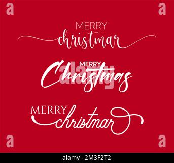 Merry Christmas Schriftzug Handschrift auf weißem und rotem Hintergrund, Merry Christmas Textstile, Merry Christmas 2023 Kalligrafie Stock Vektor