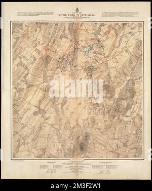 Karte des Schlachtfeldes von Gettysburg, 1.., 2.., 3.. Juli 1863 : erster Schlachttag , Gettysburg, Schlacht von, Gettysburg, Pa, 1863, Maps, Gettysburg Pa, Maps Stockfoto