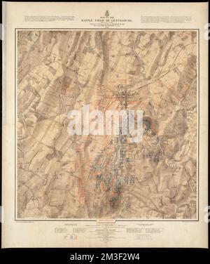 Karte des Schlachtfeldes von Gettysburg, 1.., 2.., 3.. Juli 1863 : Schlacht des zweiten Tages , Gettysburg, Schlacht von, Gettysburg, Pa, 1863, Maps, Gettysburg Pa, Maps Stockfoto