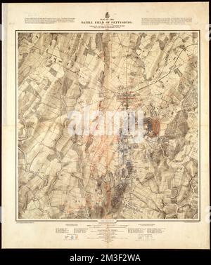 Karte des Schlachtfeldes von Gettysburg, 1.., 2.., 3.. Juli 1863 : Schlacht des dritten Tages , Gettysburg, Schlacht von, Gettysburg, Pa, 1863, Maps, Gettysburg Pa, Maps Stockfoto