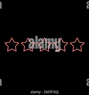 Neon fünf Sterne 5 Sterne rot Vektoranordnung Bild flaches Licht Stock Vektor