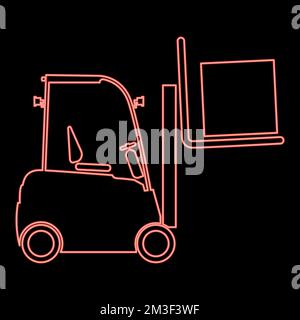 Neon Gabelstapler Hubmaschine Laster Transportmaschine Transportkonzept rot Vektordarstellung Bild flache Leuchte Stock Vektor