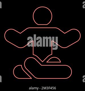 Neonmann im Yoga-Look, rote Farbvektordarstellung, Bild, flaches Licht Stock Vektor