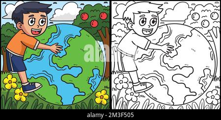 Earth Day, Kind, Das Die Erde Umarmt, Illustration Stock Vektor