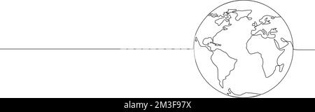 Durchgehende einzeilige Zeichnung des Planeten Erde isoliert auf weißem Strichgrafiken-Vektorbild Stock Vektor