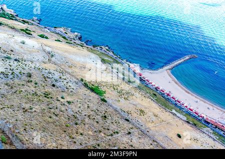 Meerblick vom Gibraltar Europa Point Rock. Blick auf Gibraltar Stockfoto