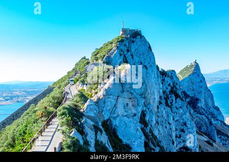 Meerblick vom Gibraltar Europa Point Rock. Blick auf Gibraltar Stockfoto