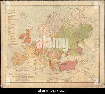 Karte der Rassen Europas und der angrenzenden Teile Asiens und Afrikas , Ethnologie, Europa, Karten, Ethnologie, Türkei, Karten, Ethnologie, Kaukasus, Karten, Europa, Karten Norman B. Leventhal Map Center Collection Stockfoto