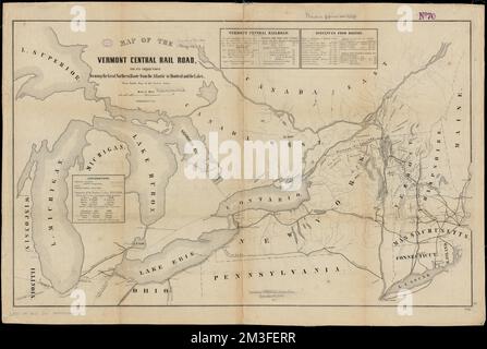 Karte der Vermont Central Rail Road und ihrer Verbindungen, die die Great Northern Route vom Atlantik nach Montreal und den Seen bilden : von Smith's Karte der Vereinigten Staaten , Vermont Central Railroad Company, Karten, Eisenbahnen, Nordoststaaten, Karten, Northeastern States, Maps Norman B. Leventhal Map Center Collection Stockfoto