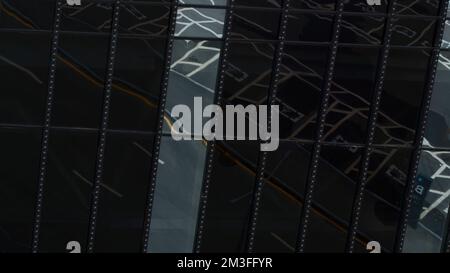 A big black stadium. Stock footage.A bird's-eye view with huge black windows on a large stadium. High quality 4k footage Stockfoto