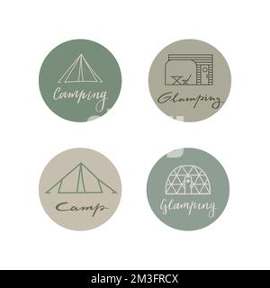 Set aus Camping, Glamping Line Symbol für Web, soziale Medien. Stock Vektor