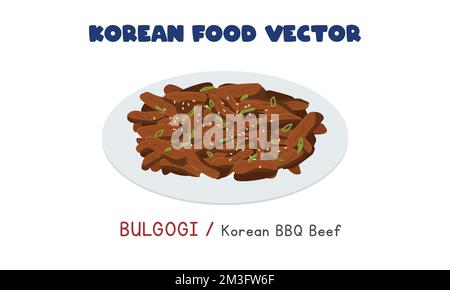 Korean Bulgogi - Koreanisches BBQ Rindfleisch, Flachvektordesign, Clipart Cartoon-Stil. Asiatisches Essen. Koreanische Küche. Koreanisches Essen Stock Vektor