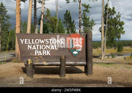 Südlicher Eingang zum Yellowstone-Nationalpark, Wyoming Stockfoto