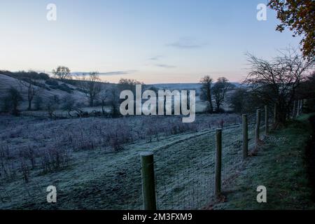 County Durham bei Sonnenaufgang im Spätherbst Stockfoto