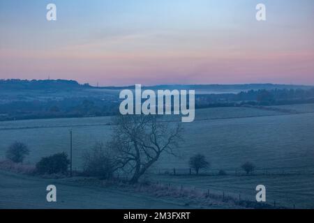 Blick über das Witton Valley in Richtung Lanchester, County Durham im Spätherbst Stockfoto