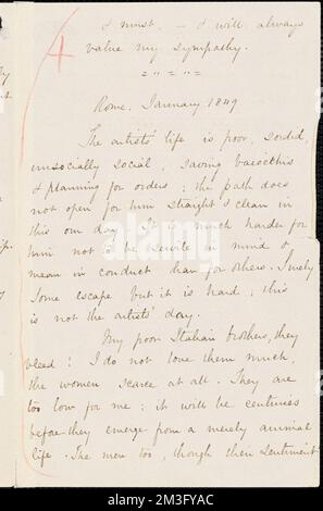 Margaret Fuller Manuskript Brief (Kopie), Rom, Januar 1849 , Stockfoto