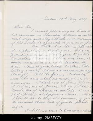 Margaret Fuller Manuskript Brief (Kopie) an Ralph Waldo Emerson, Groton, Mass., 30. Mai 1837 , Stockfoto