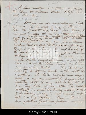 Margaret Fuller Manuskript Brief (Kopie) an Marchesa Arconati Visconti, Florenz, 21. April 1850 , Stockfoto