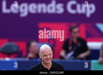 Doha, Katar. 15.. Dezember 2022. Der FIFA-Präsident Gianni Infantino wird vor dem FIFA Legends Cup auf dem Khalifa International Tennis & Squash Complex in Doha, Katar, am 15. Dezember 2022 gesehen. Kredit: Jia Haocheng/Xinhua/Alamy Live News Stockfoto