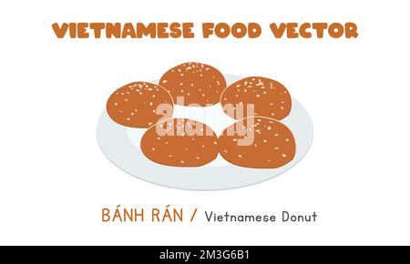 Vietnamesischer Donut, gebratenes Snackgebäck - Banh ran flaches Vektordesign, Clipart Cartoon. Asiatisches Essen. Vietnamesische Küche. Vietnamesisches leckeres Street Food Stock Vektor