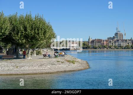 Promenade, Seerhein, Fabrikverkauf Bodensee, Konstanz, Baden-Württemberg, Deutschland Stockfoto