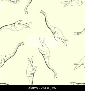 Handgezeichneter Dinosaurier plesiosaurier, nahtloses Muster. Vektor-Clipart Stock Vektor