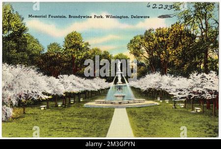 Memorial Fountain, Brandywine Park, Wilmington, Delaware, Parks, Tichnor Brothers Collection, Postkarten der Vereinigten Staaten Stockfoto