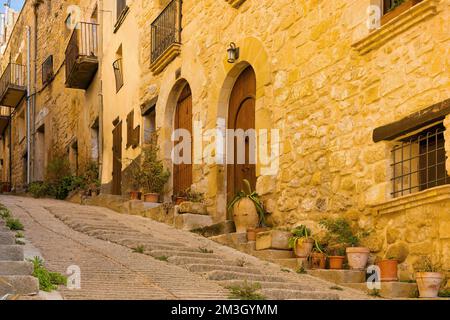 Blick auf das historische Zentrum von Horta de Sant Joan, Katalonien, Spanien. Stockfoto